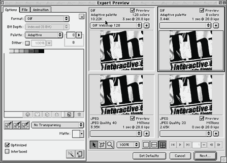 Fireworks Export screen