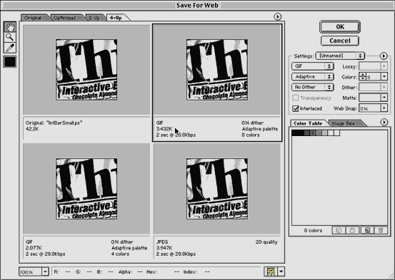 Photoshop Save for Web screen