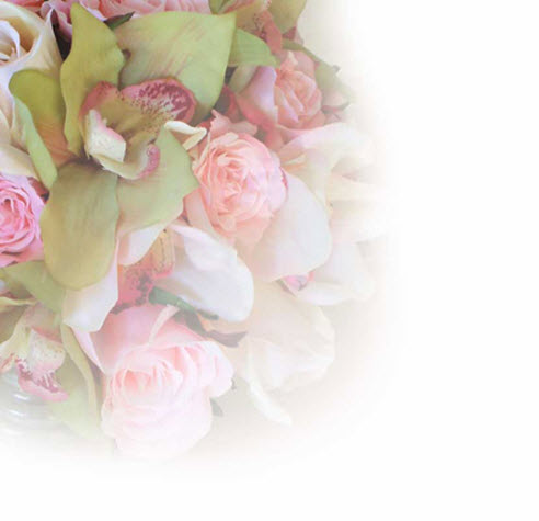 Round Bouquet of Pink Roses and Green Cymbidium Orchids