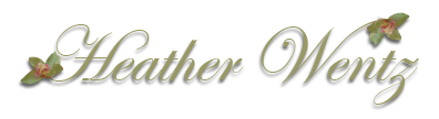 Heather Wentz in Edwardian Script with Cymbidium Orchid blooms on ends