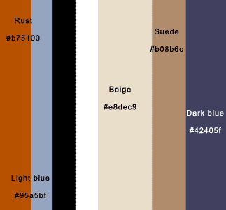 Color palette of blues and oranges and neutral colors
