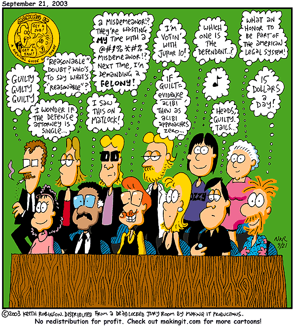 a cartoon of a daydreaming jury