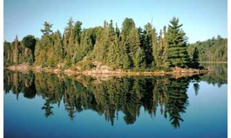 lake mirrors trees at Quetico Park