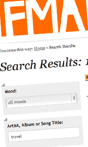Screenshot of search results page, FreeMusicArchive.org