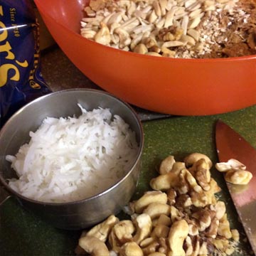 Bowl, nuts, coconut, knife