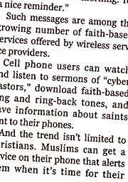 Article about religion messages sent via cellphone