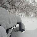 Big mounds of snow on the back deck