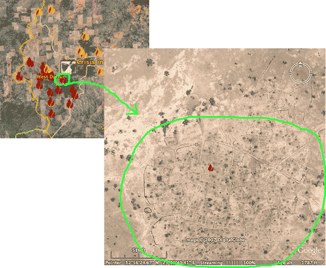 Map of destroyed village in Darfur, Somalia