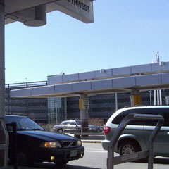 Passenger pick-up area outside Manchester Airport