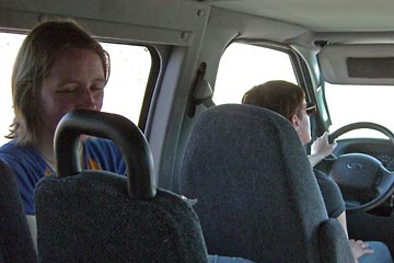 Andrea and Angela inside shuttle