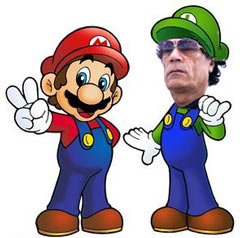 Super Mario Brothers with Gaddafi head on one