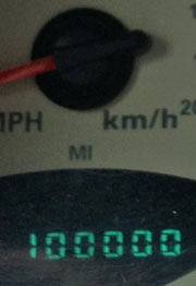 Close-up of car odometer