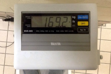 Scale showing 169.2 lbs.