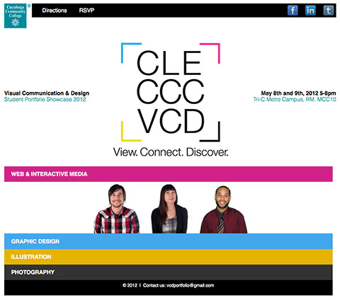 Screen shot of VCD Portfolio Showcase 2012 home page