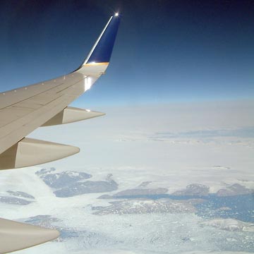 View of Greenland from plane window