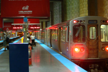Blue Line train in O'Hare Station