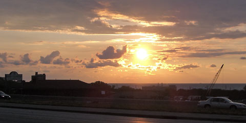 Looking north over Lake Erie, sun and clouds near sunset