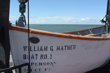 Bow of lifeboat with William Mather stenciled on it