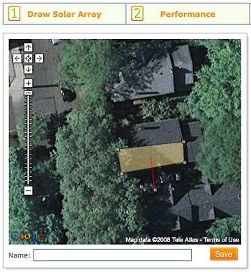 Satellite view of my house roof, with area for solar panels indicated