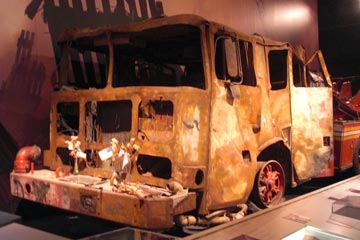 Burned, damaged fire engine