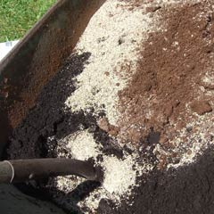 Soil mix in wheelbarrow