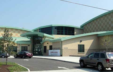 Exterior view of new Buhrer school building