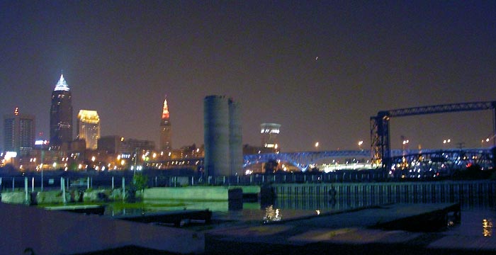 Cleveland skyline at night from Coast Guard Station
