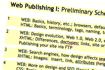 Detail of Web Publishing I schedule