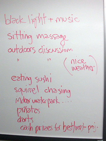 Comments written on white board about role of instructor and role of students