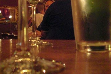 Close-up of glasses on table