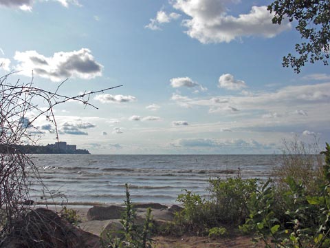 Blue sky, white clouds over Lake Erie at Edgewater Park, Sept. 2009