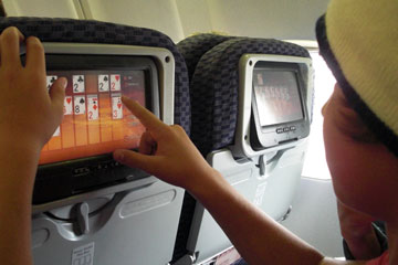 Solitaire game on in-flight entertainment system.