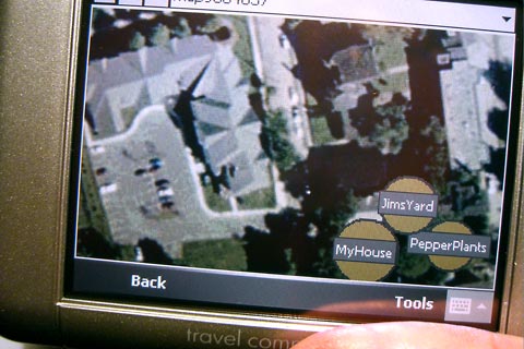 iPaq screen showing markers set to my back yard