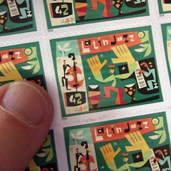 Close-up of Latin Jazz postage stamps