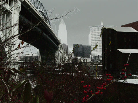 Looking east towards downtown Cleveland on a cloudy day