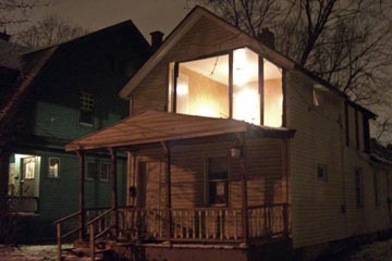 Front view of house/installation by artist Martin Papcún.