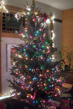 Christmas tree with lights and decorations