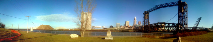 Panorama of Cuyahoga River and bridges