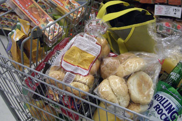 Shopping cart filled with groceries