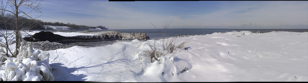 Lakefront panorama created from 4 photos using Photoshop