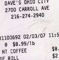 Dave's grocery receipt 