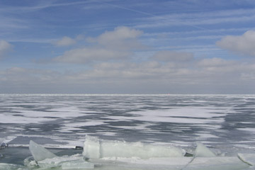 View from beach looking north with ice buildup