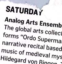 Newspaper clipping about Analog Arts Ensemble
