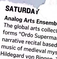Newspaper clipping about Analog Arts Ensemble