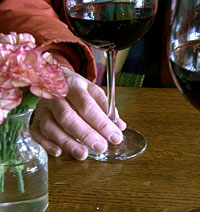 Wine and flowers on the table