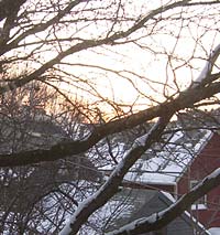 Early morning sun over the houses