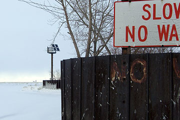 Ice-covered harbor entrance on Lake Erie