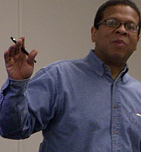 Dennis Knowles speaking to class