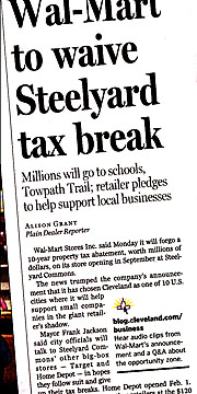 Headline: Wal-mart waives tax break