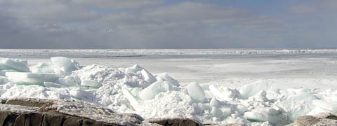 The view north over  ice-covered Lake Erie